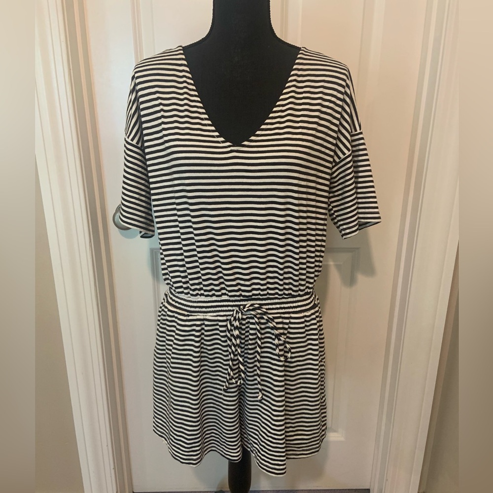 Boutique brand black and white striped jumpsuit